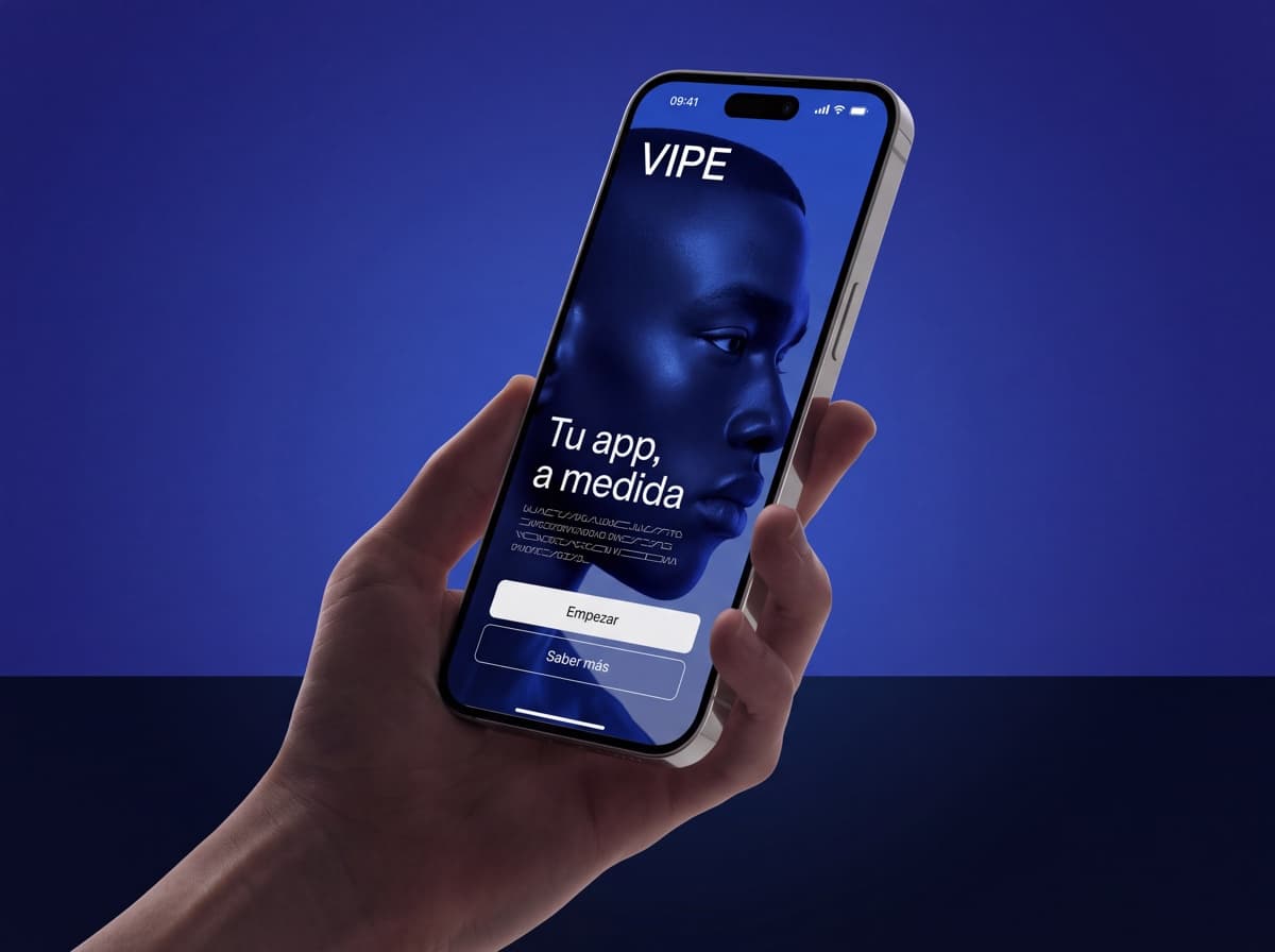 Una app a medida abierta en un iPhone sostenido en la mano